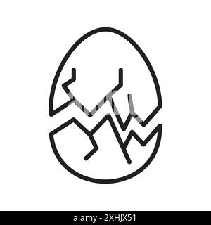 Broken egg icon Black line art vector in black and white outline set collection sign Stock Vector