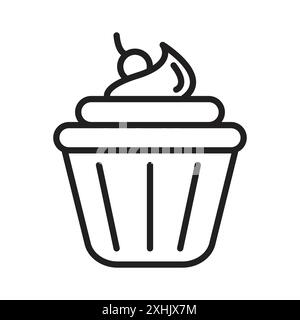 Cupcake icon Black line art vector in black and white outline set collection sign Stock Vector
