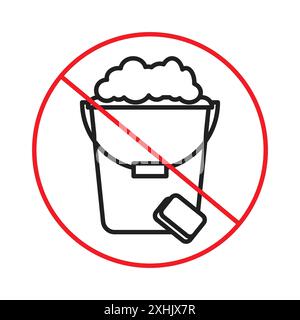 Cleaning bucket with sponge sign Black line art vector in black and white outline set collection sign Stock Vector