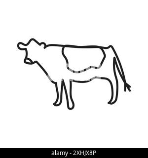 Cow icon Black line art vector in black and white outline set collection sign Stock Vector