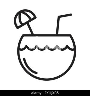 Coconut drink icon Black line art vector in black and white outline set collection sign Stock Vector