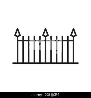 Fence icon Black line art vector in black and white outline set collection sign Stock Vector