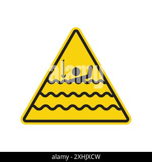 Deep water warning sign Black line art vector in black and white outline set collection sign Stock Vector