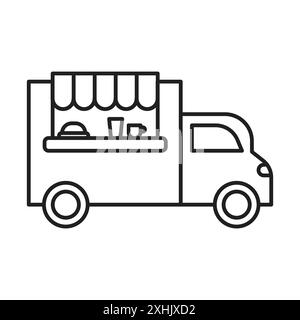 Food truck icon Black line art vector in black and white outline set collection sign Stock Vector
