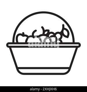 Fruit basket icon Black line art vector in black and white outline set collection sign Stock Vector