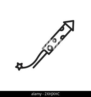 Fireworks rocket sign Black line art vector in black and white outline set collection sign Stock Vector