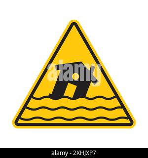 Flood disaster sign Black line art vector in black and white outline set collection sign Stock Vector