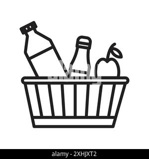 Grocery shopping icon Black line art vector in black and white outline set collection sign Stock Vector