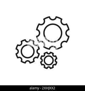 Gear icon Black line art vector in black and white outline set collection sign Stock Vector