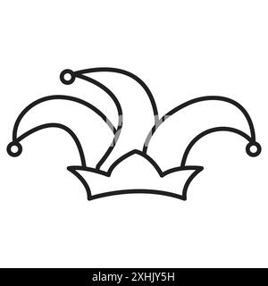 Jester hat icon Black line art vector in black and white outline set collection sign Stock Vector