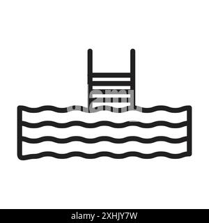 Ladder in swimming pool icon Black line art vector in black and white outline set collection sign Stock Vector