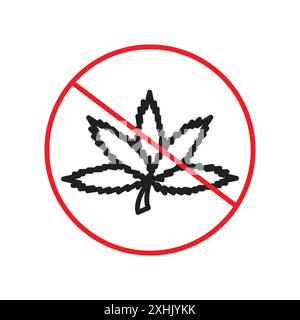 No Marijuana sign Black line art vector in black and white outline set collection sign Stock Vector
