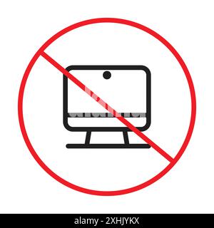 No computer sign Black line art vector in black and white outline set collection sign Stock Vector
