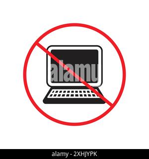 No laptop sign Black line art vector in black and white outline set collection sign Stock Vector
