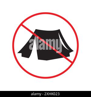 No camping sign Black line art vector in black and white outline set collection sign Stock Vector