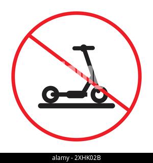 No scooters sign Black line art vector in black and white outline set collection sign Stock Vector