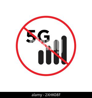 No 5G signal sign Black line art vector in black and white outline set collection sign Stock Vector