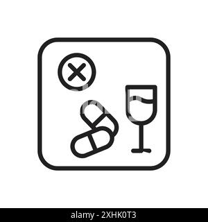 No drugs or alcohol sign Black line art vector in black and white outline set collection sign Stock Vector