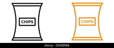 Potato chips icon Black line art vector in black and white outline set collection sign Stock Vector