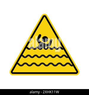 Risk of drowning warning sign Black line art vector in black and white outline set collection sign Stock Vector