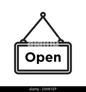 Open sign Black line art vector in black and white outline set collection sign Stock Vector