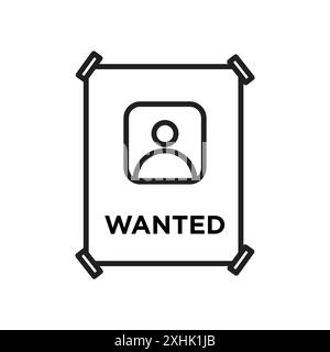 Wanted icon Black line art vector in black and white outline set collection sign Stock Vector