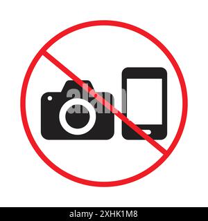 Photo and phone forbidden sign Black line art vector in black and white outline set collection sign Stock Vector