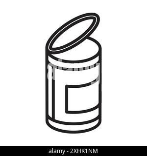 Open tin can icon Black line art vector in black and white outline set collection sign Stock Vector