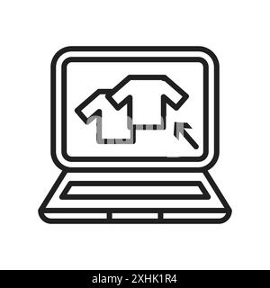 Online clothes shopping icon Black line art vector in black and white outline set collection sign Stock Vector