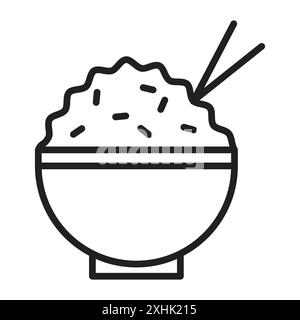 Rice bowl icon Black line art vector in black and white outline set collection sign Stock Vector