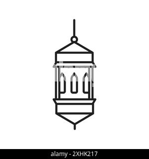 Ramadan lantern icon Black line art vector in black and white outline set collection sign Stock Vector