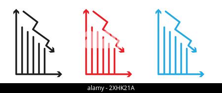 Reduction chart icon Black line art vector in black and white outline set collection sign Stock Vector