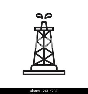 Shale gas rig icon Black line art vector in black and white outline set collection sign Stock Vector