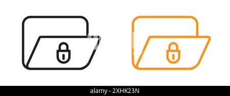 Secret folder icon Black line art vector in black and white outline set collection sign Stock Vector