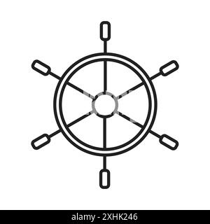 Ship wheel icon Black line art vector in black and white outline set collection sign Stock Vector