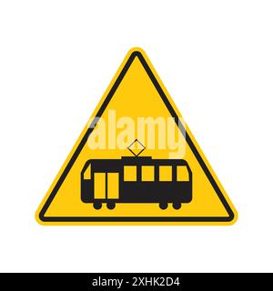 Tramway caution traffic sign Black line art vector in black and white outline set collection sign Stock Vector