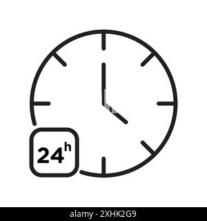 Twenty four hours icon Black line art vector in black and white outline set collection sign Stock Vector