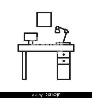 Workplace icon Black line art vector in black and white outline set collection sign Stock Vector