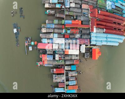 Aerial view of Panyee island in Phang Nga Thailand,Wide angle landscape Floating village, Koh Panyee fishing village island in Phang Nga, Thailand Stock Photo