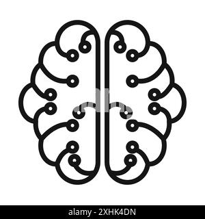 Brain circuit icon Black line art vector in black and white outline set collection sign Stock Vector