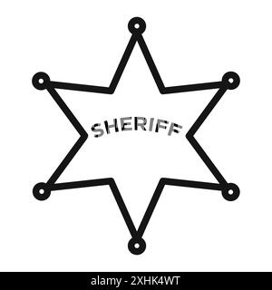 Badge Sheriff icon Black line art vector in black and white outline set collection sign Stock Vector