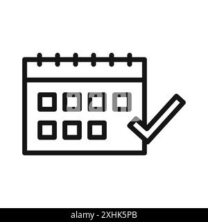 Calendar check icon Black line art vector in black and white outline set collection sign Stock Vector