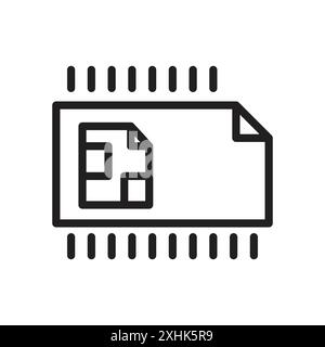 ESIM icon Black line art vector in black and white outline set collection sign Stock Vector