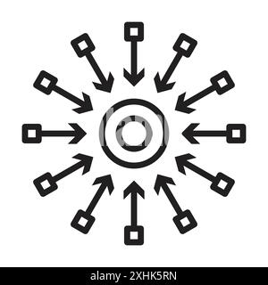 Centralized icon Black line art vector in black and white outline set collection sign Stock Vector