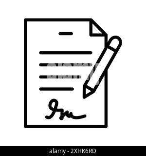 Document signed icon Black line art vector in black and white outline set collection sign Stock Vector