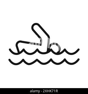 Swimmer icon Black line art vector in black and white outline set collection sign Stock Vector