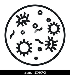 Microorganism icon Black line art vector in black and white outline set collection sign Stock Vector