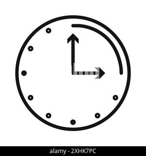 Time quarter past icon Black line art vector in black and white outline set collection sign Stock Vector