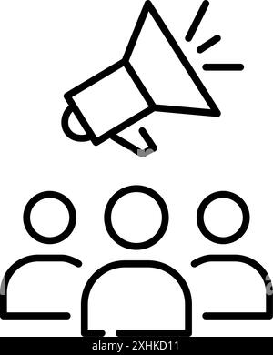 People and megaphone. Team communication, group notification. Public announcement, social media marketing. Pixel perfect, editable stroke vector icon Stock Vector