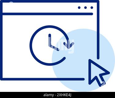 Web page, clock and mouse click. Timed access, live updates, timer and online schedule. Pixel perfect, editable stroke vector icon Stock Vector